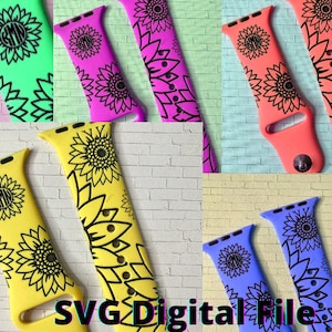 Sonnenblume mit Monogramm Uhrenarmband svg, Apple Watch Band Laser gravieren Datei, digitale Datei