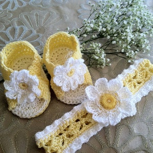 Daisy Booties Sandals and Headband Set for Baby Girl, Crochet Pattern PDF 12-024 INSTANT DOWNLOAD