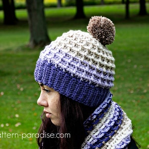 Crochet Pattern for Beanie Hat Waffle Slouchy, Child and Adult PDF 16-255 image 2