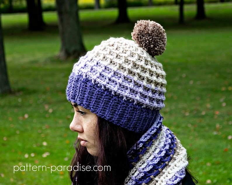 Crochet Pattern for Beanie Hat Waffle Slouchy, Child and Adult PDF 16-255 image 2