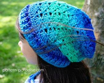 Crochet Pattern for Slouchy Hat Sea Glaze, Child Adult PDF 17-316