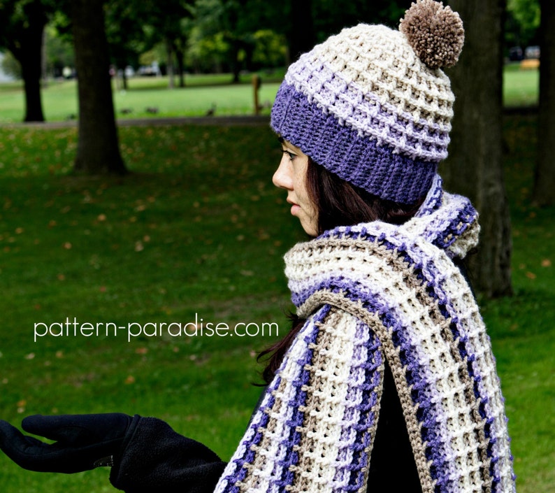 Crochet Pattern for Beanie Hat Waffle Slouchy, Child and Adult PDF 16-255 image 3