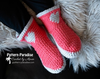 Crochet Pattern for Made With Love Slippers, House Slippers for Men, House Slippers for Women, Crocheted Slippers, Crocheted Shoes, Socks