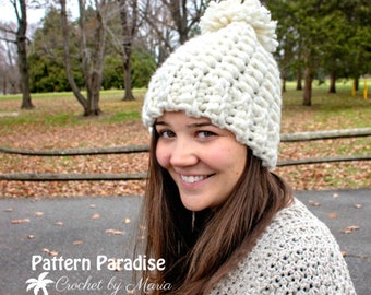 Crochet Pattern for Snowdrift Slouchy, Hat, Beanie, Pompom Hat,  Crochet Hat, Textured Hat