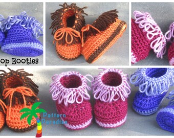 Crochet Pattern for Baby Booties Shoes Slippers, Loop Booties for Babies, PDF 12-052 INSTANT DOWNLOAD