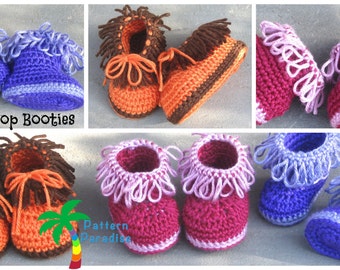 Crochet Pattern for Baby Booties Shoes Slippers, Loop Booties for Babies, PDF 12-052 INSTANT DOWNLOAD