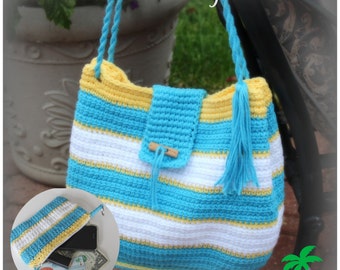 Crochet Pattern Tote Beach Bag and Wristlet PDF 14-146 INSTANT DOWNLOAD