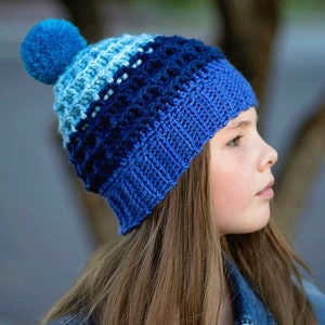 Crochet Pattern for Beanie Hat Waffle Slouchy, Child and Adult PDF 16-255 image 1