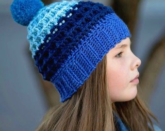 Crochet Pattern for Beanie Hat Waffle Slouchy, Child and Adult PDF 16-255