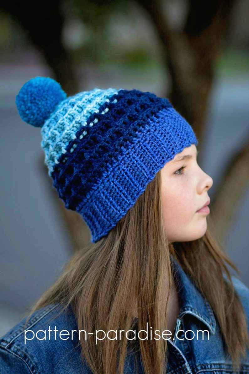 Crochet Pattern for Beanie Hat Waffle Slouchy, Child and Adult PDF 16-255 image 1