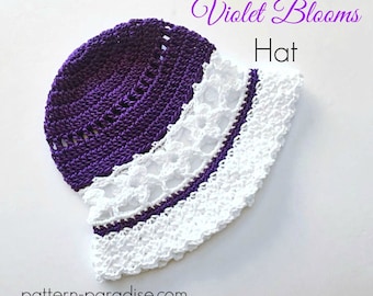 Crochet Pattern for Sunhat Newborn Violet Blooms to Adult PDF 16-237