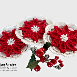 Crochet Pattern Poinsettia Coasters, Christmas Decor, Table, Coaster, Christmas Coaster, Christmas Kitchen