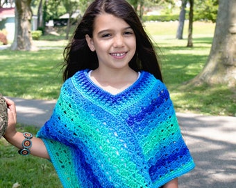 Crochet Pattern for Poncho Shawl, Sea Glaze, PDF 17-309