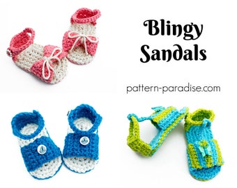 Crochet Pattern, Baby Booties Shoes Sandals Slippers, Bling