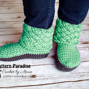 Crochet Pattern for Celtic Weave Slippers, House Slippers for Men, House Slippers for Women, Crocheted Slippers, Crocheted Shoes, Socks image 2