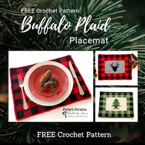 Crochet Pattern Buffalo Plaid Placemat, Christmas Tree Placemat, Deer Head Placemat, Table Cover, Doily, Table mat, Christmas Table, Plaid