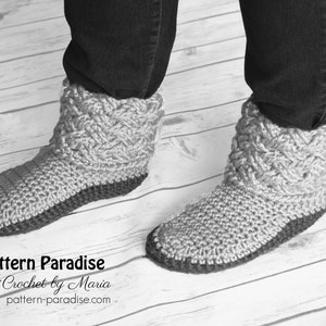 Crochet Pattern for Celtic Weave Slippers, House Slippers for Men, House Slippers for Women, Crocheted Slippers, Crocheted Shoes, Socks image 3