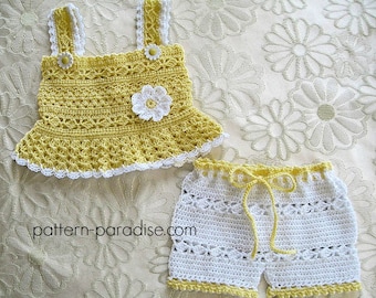 Crochet Pattern for Daisy Tank and Shorts Set, Baby Girl, PDF 12-023 INSTANT DOWNLOAD