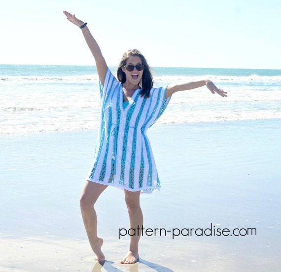 beach dress up day Crochet Pattern for Bathing Suit Cover-Up Tunic ED-056 Size:S- Pls see size chart Normal Sleeve Pleated knit maxi dress