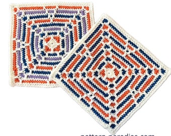 Crochet Pattern Afghan Square Acapulco, 12" Crochet Square, Blanket Square, Throw
