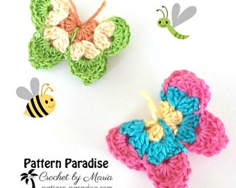 Crochet Pattern for Butterfly Motif, Butterfly Applique, Butterflies for Decorations, Crochet Butterflies