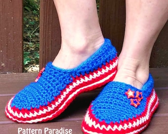 Crochet Pattern for Stars and Stripes Slippers, House Slippers for Men, House Slippers for Women, Crocheted Slippers, Crocheted Shoes, Socks