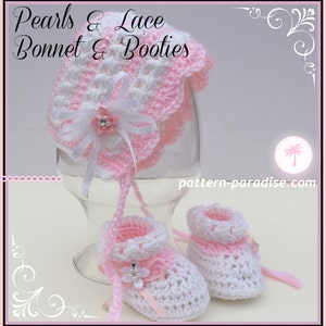 Crochet Pattern, Baby Booties and Bonnet, PDF 14-137 image 2