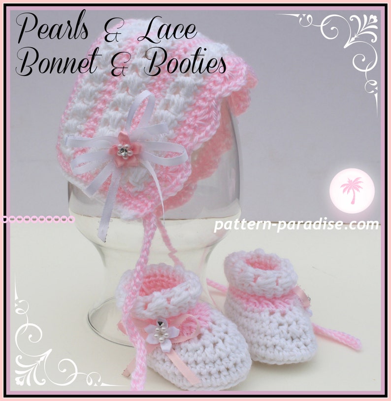 Crochet Pattern, Baby Booties and Bonnet, PDF 14-137 image 2