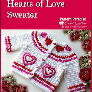 Crochet Pattern for Baby Toddler Sweater, Hearts of Love, PDF 12-093 INSTANT DOWNLOAD image 1