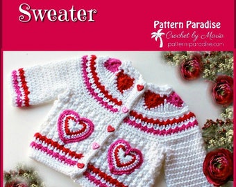 Crochet Pattern for Baby Toddler Sweater, Hearts of Love, PDF 12-093 INSTANT DOWNLOAD