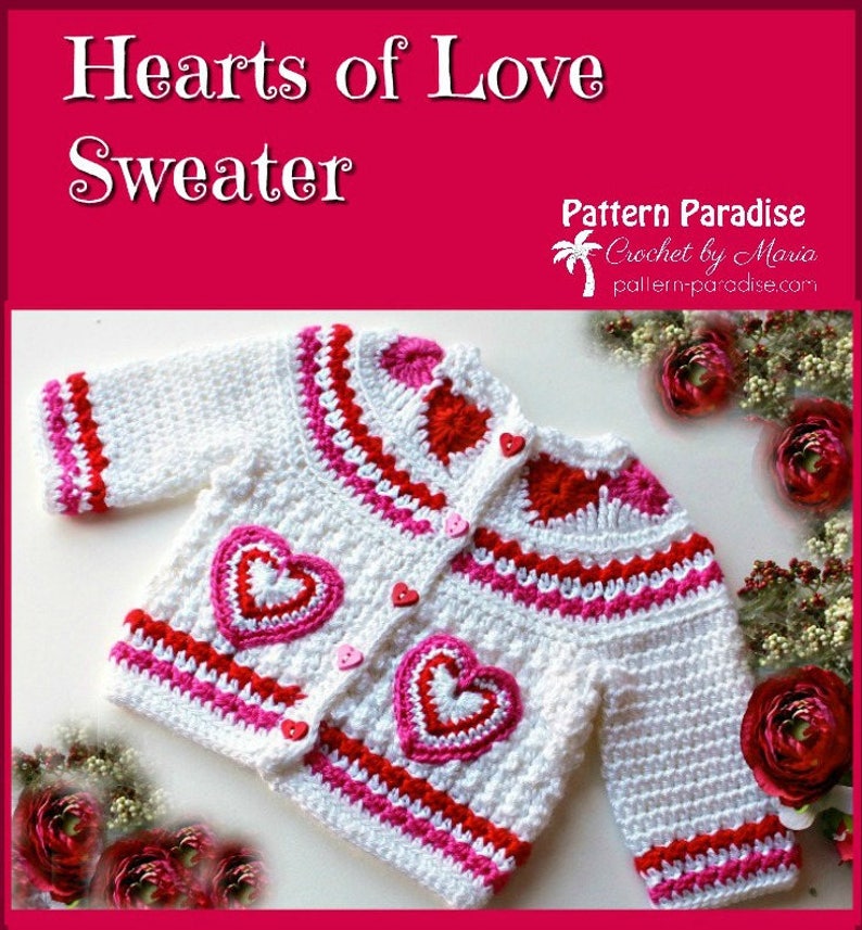 Crochet Pattern for Baby Toddler Sweater, Hearts of Love, PDF 12-093 INSTANT DOWNLOAD image 1
