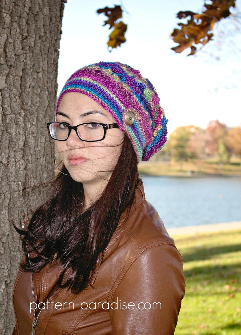 Crochet Pattern Hat Beanie Slouchy Hat Autumn Sunset PDF 17-294 image 2