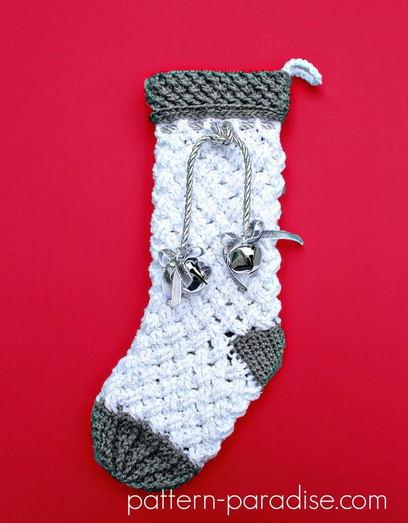 Crochet Pattern for Christmas Stocking, basket celtic weave PDF14-152 INSTANT DOWNLOAD image 2