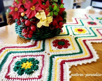 Crochet Pattern, Joyful Flowers Table Runner PDF15- 197