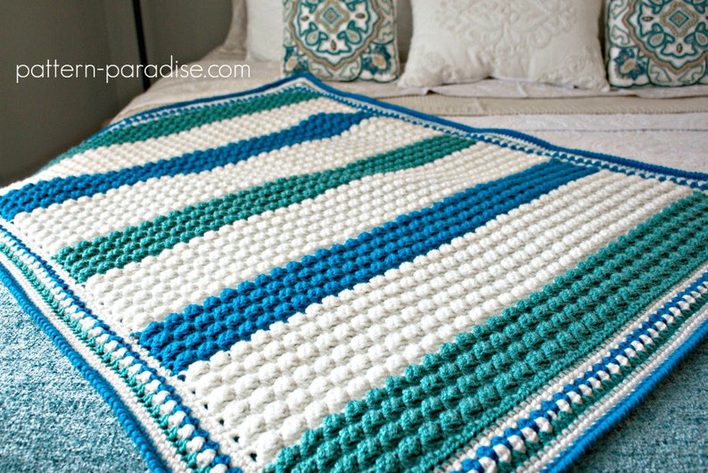 Crochet Pattern Baby Blanket Afghan Throw Blue Hawaiian PDF 17-308 image 1