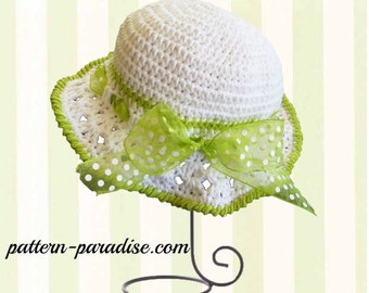 Crochet Pattern, Sunhat for Girls and Babies, PDF 12-012 INSTANT DOWNLOAD