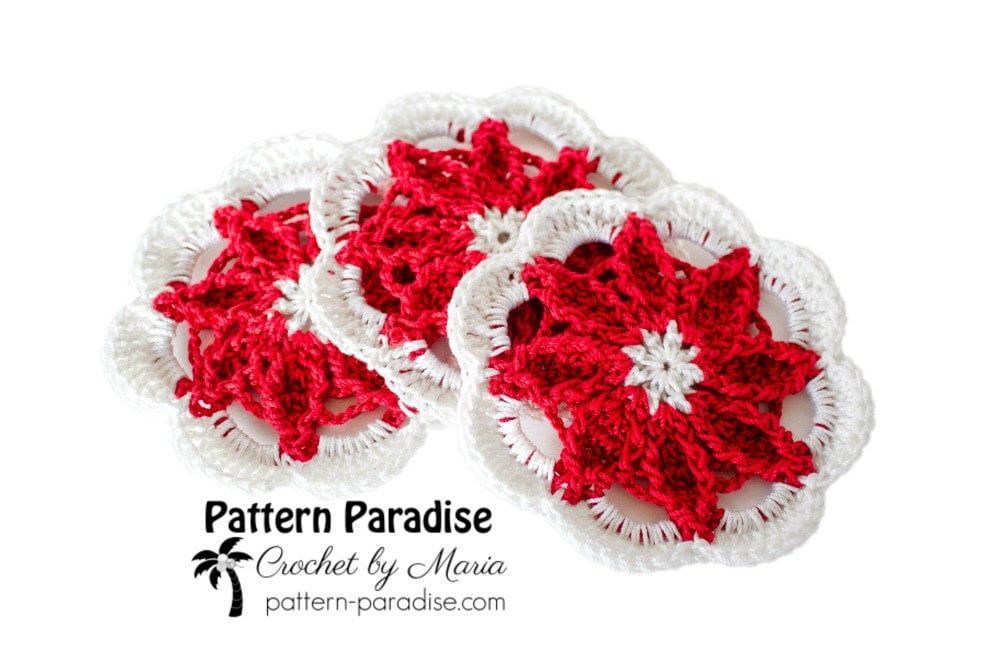 39 Christmas Coaster Crochet Patterns for Festive Table Decor, Gifts, and Cozy Holiday... 17 Crochet Pattern Poinsettia Coasters