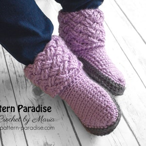 Crochet Pattern for Celtic Weave Slippers, House Slippers for Men, House Slippers for Women, Crocheted Slippers, Crocheted Shoes, Socks image 5