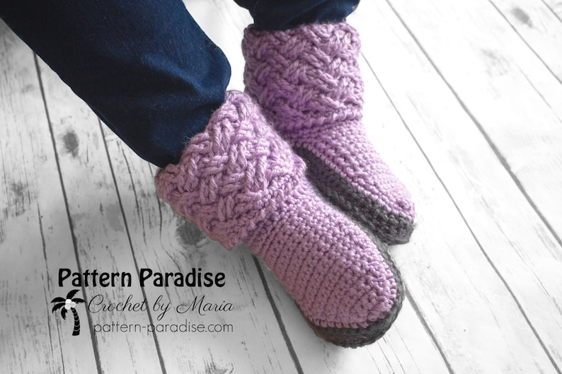 Crochet Pattern for Celtic Weave Slippers, House Slippers for Men, House Slippers for Women, Crocheted Slippers, Crocheted Shoes, Socks image 5