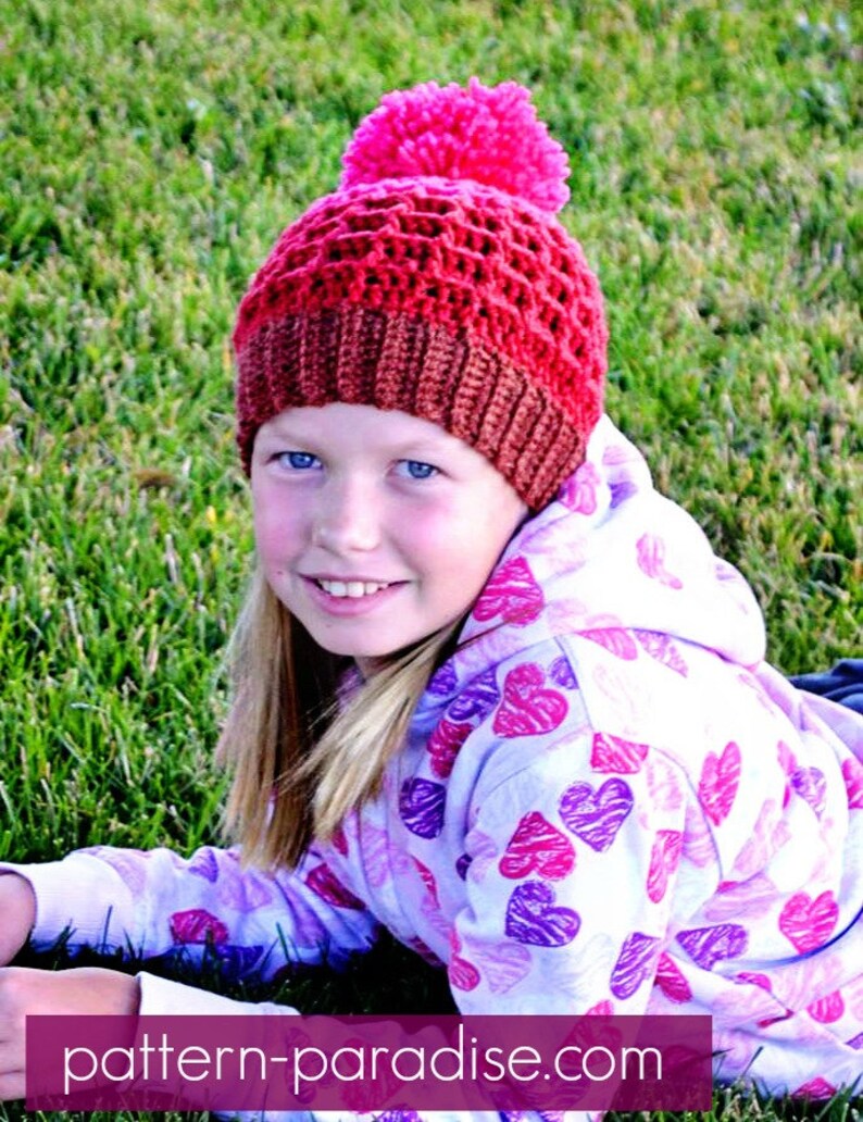 Crochet Pattern for Beanie Hat Waffle Slouchy, Child and Adult PDF 16-255 image 4