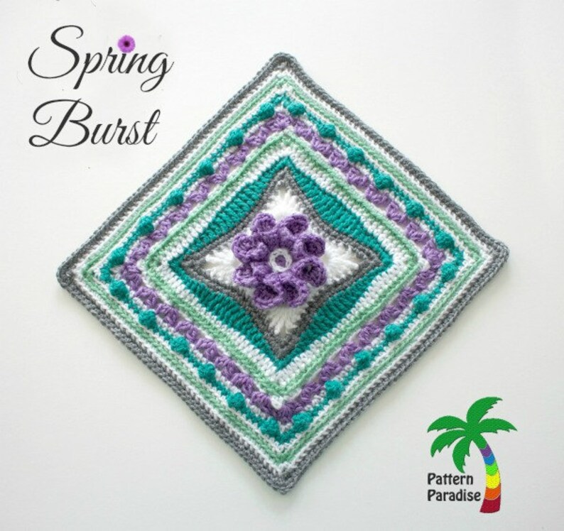 Crochet Pattern Afghan Square Spring Burst PDF 15-179 INSTANT DOWNLOAD image 1