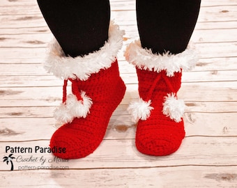 Crochet Pattern for Santa Slippers, House Slippers for Men, House Slippers for Women, Crocheted Slippers, Crocheted Shoes, Socks