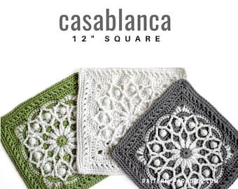 Crochet Pattern Afghan Square Casablanca, 12" Crochet Square, Blanket Square, Throw