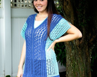 Crochet Pattern for Weekender Top, Beach Cover Up, Sweater, Crochet Top, Tunic, Tee Shirt, Lacy Top