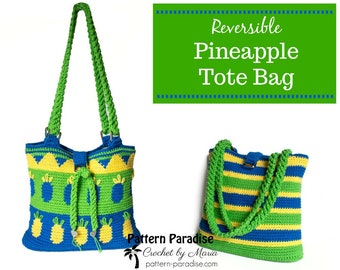 Crochet Pattern Tote Bag, Beach Bag, Reversible Market Bag, Pineapple Tote Bag, Purse, Crocheted Bag, Crocheted Tote Bag PDF 18-373