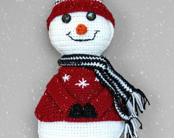 Crochet Pattern for Snowman Pillow, Toy, Holiday Decoration, Snowperson, Snow Man, Snow Person, Winter Pillow, Winter Stuffed Toy