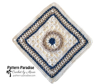 Crochet Pattern Afghan Circle Of Life, 12" Crochet Square, Blanket Square, Throw