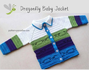 Crochet Pattern for Baby Cardigan Sweater Jacket, Dragofly, PDF 16-G