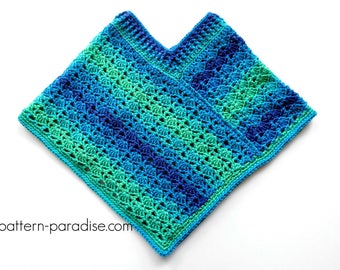 Crochet Pattern for Poncho Shawl, Sea Glaze, PDF 17-309