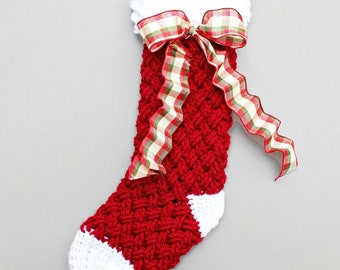 Crochet Pattern for Christmas Stocking, basket celtic weave PDF14-152 INSTANT DOWNLOAD